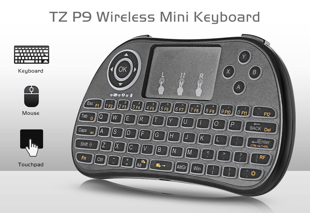 TZ P9 Wireless Mini Keyboard Backlight Function with Touchpad- Black TZ P9 Wireless Mini Keyboard Backlight Function with Touchpad- Black