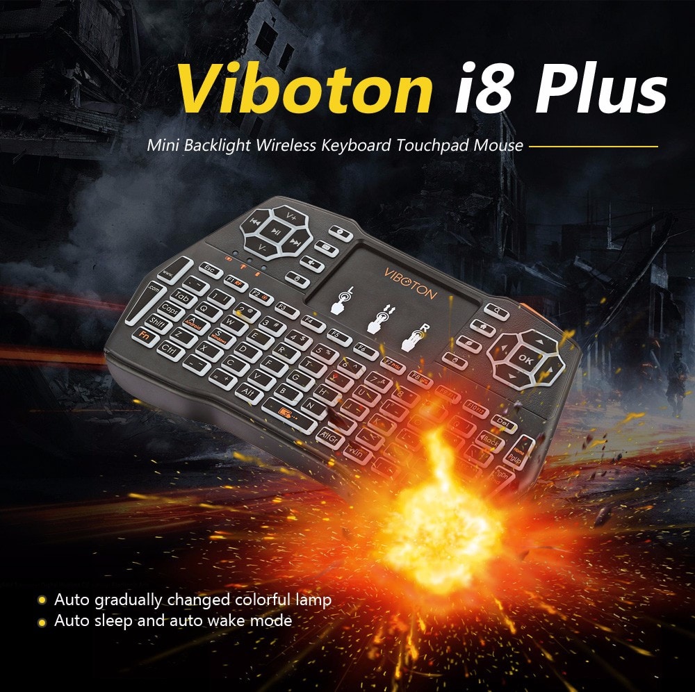 Viboton i8 Plus Mini Backlight Wireless Keyboard Portable Touchpad Mouse- Black Viboton i8 Plus Mini Backlight Wireless Keyboard Portable Touchpad Mouse- Black