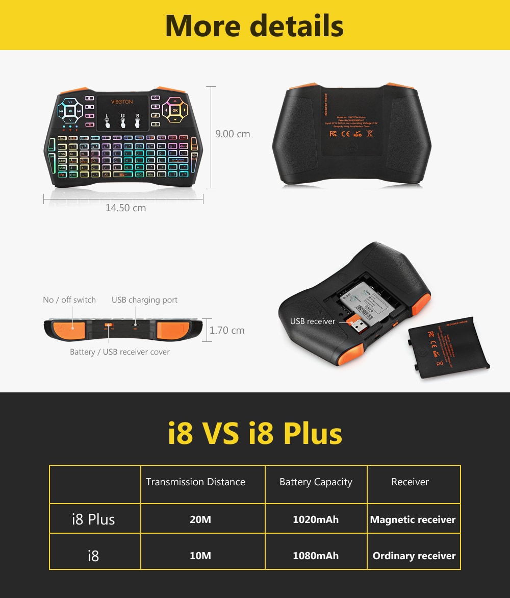 Viboton i8 Plus Mini Backlight Wireless Keyboard Portable Touchpad Mouse- Black Viboton i8 Plus Mini Backlight Wireless Keyboard Portable Touchpad Mouse- Black