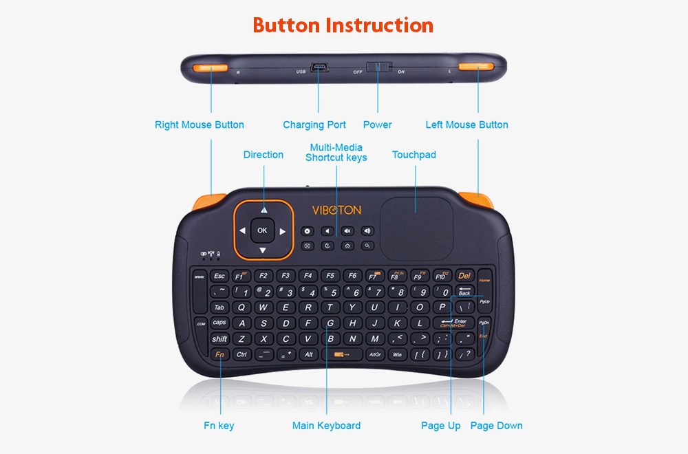 Viboton S1 3-in-1 Mini 2.4GHz Wireless Keyboard with Air Mouse / Remote Control / Touchpad Function for PC Android TV HTPC- Black Viboton S1 3-in-1 Mini 2.4GHz Wireless Keyboard with Air Mouse / Remote Control / Touchpad Function for PC Android TV HTPC- Black