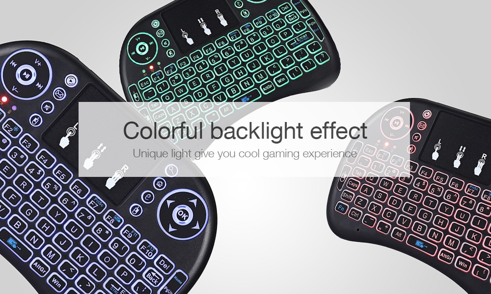 V81 Portable 2.4GHz Wireless Remote Control Colorful Backlight Air Mouse Mini Keyboard Touchpad- Black V81 Portable 2.4GHz Wireless Remote Control Colorful Backlight Air Mouse Mini Keyboard Touchpad- Black