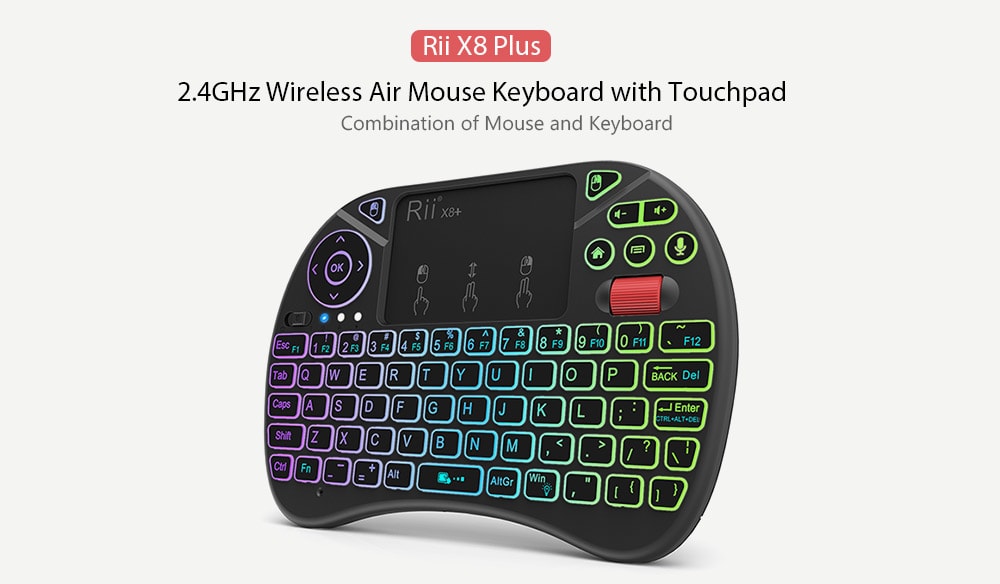 Rii X8 Plus 2.4GHz Wireless Air Mouse Keyboard with Touchpad - Black Rii X8 Plus 2.4GHz Wireless Air Mouse Keyboard with Touchpad - Black