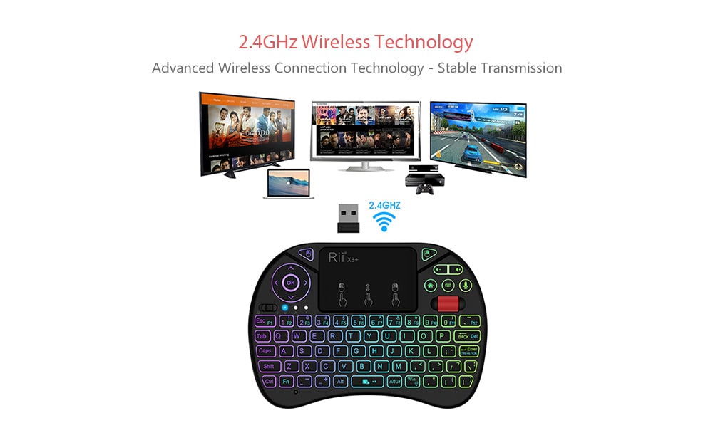Rii X8 Plus 2.4GHz Wireless Air Mouse Keyboard with Touchpad - Black Rii X8 Plus 2.4GHz Wireless Air Mouse Keyboard with Touchpad - Black