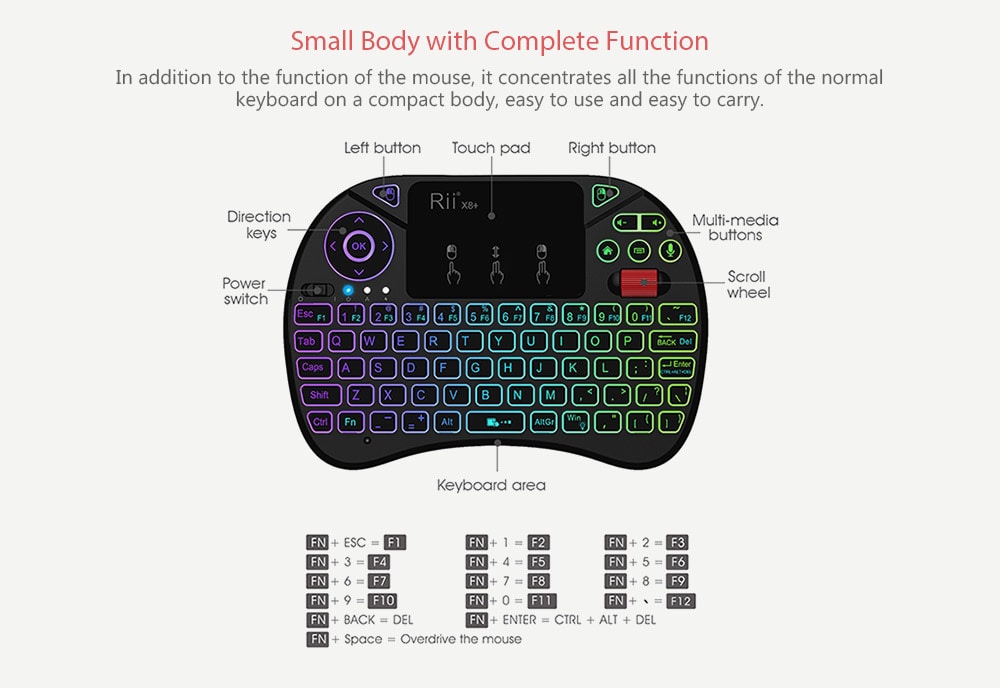Rii X8 Plus 2.4GHz Wireless Air Mouse Keyboard with Touchpad - Black Rii X8 Plus 2.4GHz Wireless Air Mouse Keyboard with Touchpad - Black
