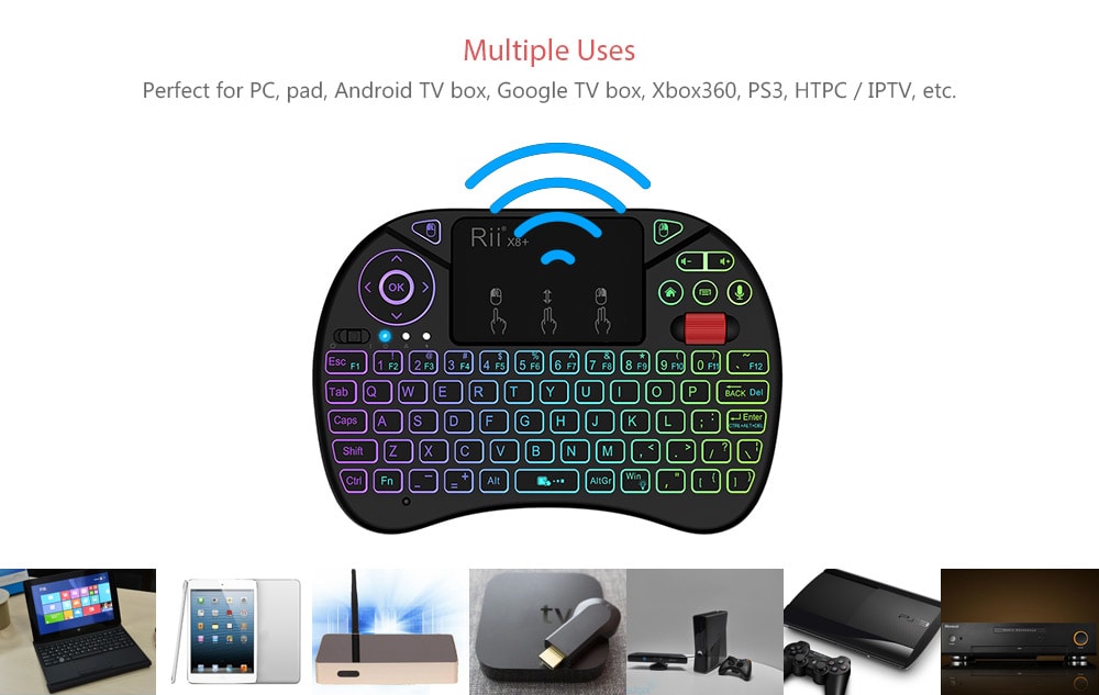 Rii X8 Plus 2.4GHz Wireless Air Mouse Keyboard with Touchpad - Black Rii X8 Plus 2.4GHz Wireless Air Mouse Keyboard with Touchpad - Black