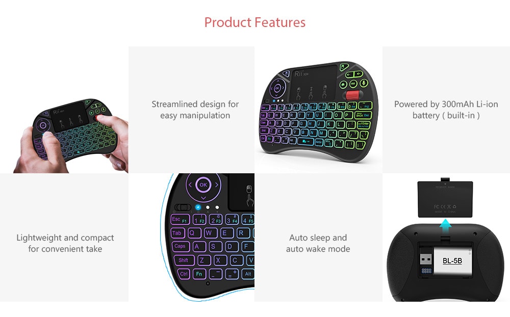 Rii X8 Plus 2.4GHz Wireless Air Mouse Keyboard with Touchpad - Black Rii X8 Plus 2.4GHz Wireless Air Mouse Keyboard with Touchpad - Black