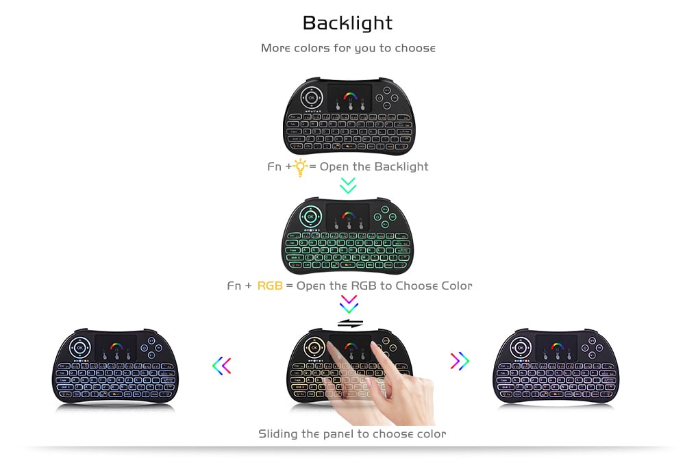 TZ P9 Wireless Mini Keyboard 2.4GHz RGB Backlight Function with Touchpad- Black English TZ P9 Wireless Mini Keyboard 2.4GHz RGB Backlight Function with Touchpad- Black English