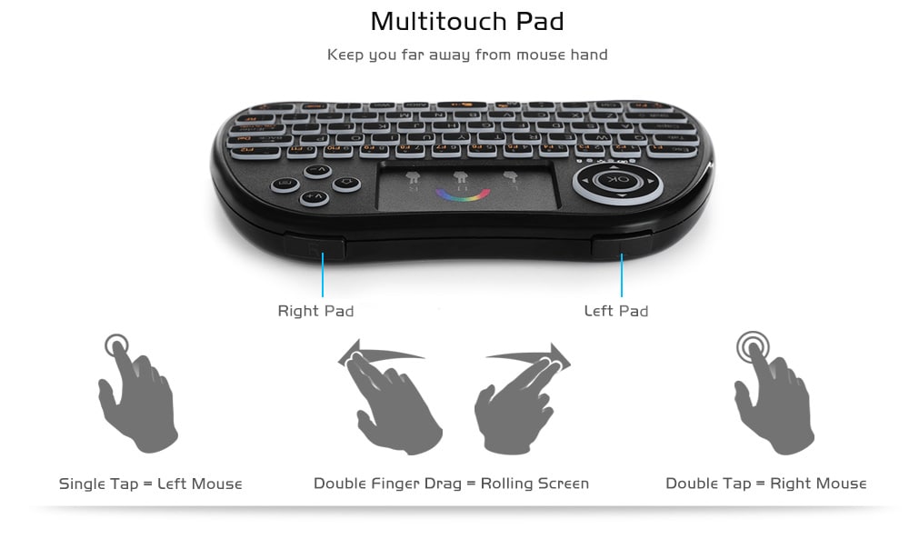 TZ P9 Wireless Mini Keyboard 2.4GHz RGB Backlight Function with Touchpad- Black English TZ P9 Wireless Mini Keyboard 2.4GHz RGB Backlight Function with Touchpad- Black English