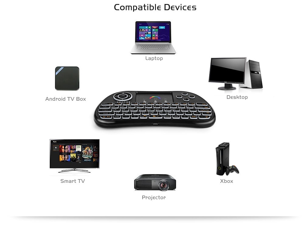 TZ P9 Wireless Mini Keyboard 2.4GHz RGB Backlight Function with Touchpad- Black English TZ P9 Wireless Mini Keyboard 2.4GHz RGB Backlight Function with Touchpad- Black English