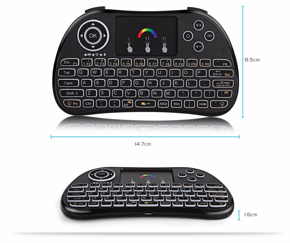 TZ P9 Wireless Mini Keyboard 2.4GHz RGB Backlight Function with Touchpad- Black English TZ P9 Wireless Mini Keyboard 2.4GHz RGB Backlight Function with Touchpad- Black English