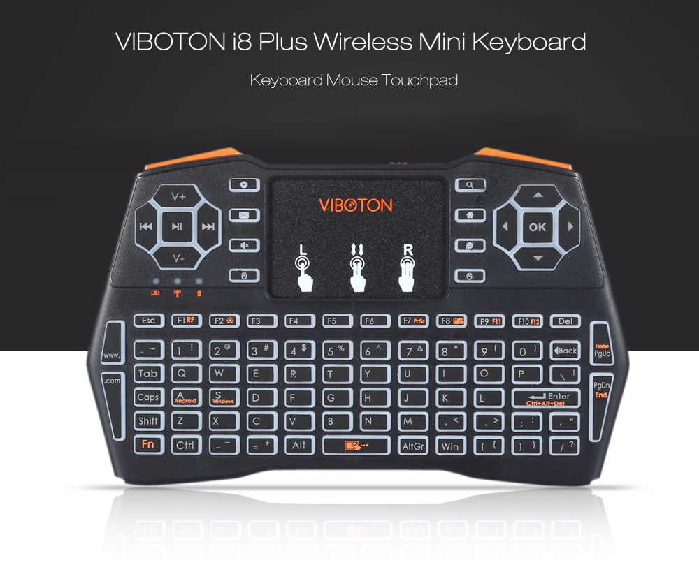 VIBOTON i8 Plus 2.4G Wireless Keyboard Fly Air Mouse Touchpad Backlight Version- Full Black German VIBOTON i8 Plus 2.4G Wireless Keyboard Fly Air Mouse Touchpad Backlight Version- Full Black German