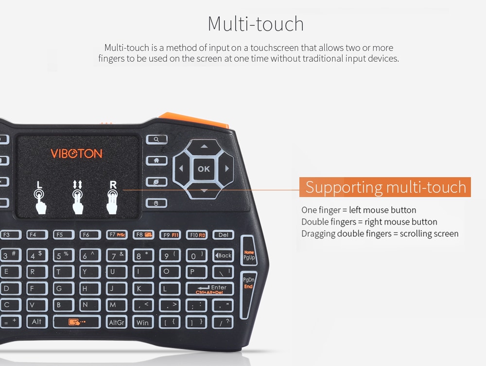 VIBOTON i8 Plus 2.4G Wireless Keyboard Fly Air Mouse Touchpad Backlight Version- Full Black German VIBOTON i8 Plus 2.4G Wireless Keyboard Fly Air Mouse Touchpad Backlight Version- Full Black German