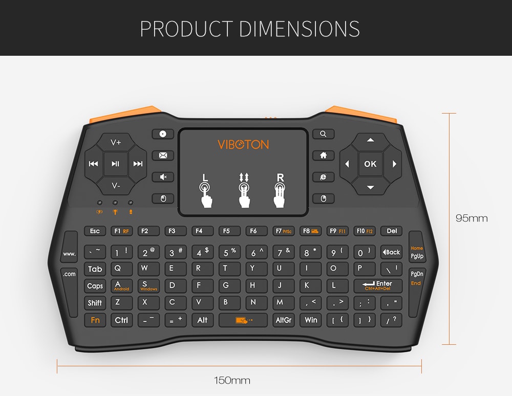 VIBOTON i8 Plus 2.4GHz Wireless Keyboard with Touchpad- Black RUSSIA VIBOTON i8 Plus 2.4GHz Wireless Keyboard with Touchpad- Black RUSSIA