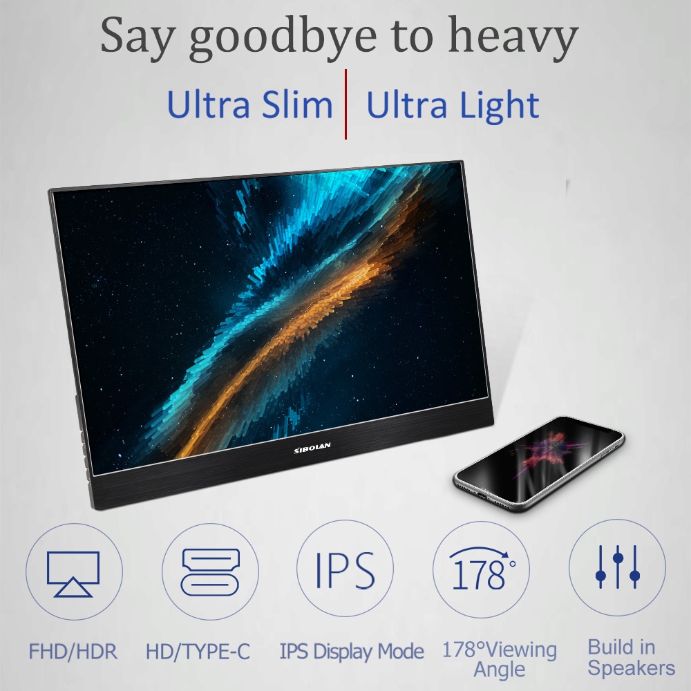 SIBOLAN S3 15.6 inch IPS LCD 1920x1080 Portable Monitor with Dual Mini HD Input- Black SIBOLAN S3 15.6 inch IPS LCD 1920x1080 Portable Monitor with Dual Mini HD Input- Black
