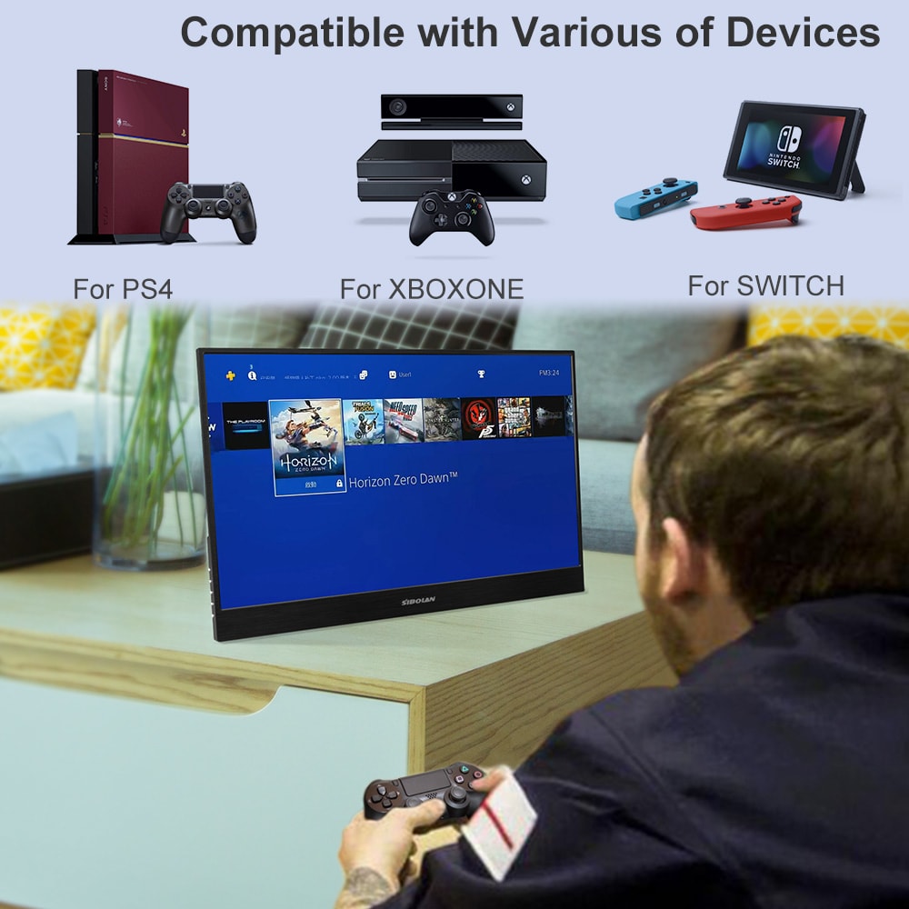 SIBOLAN S3 15.6 inch IPS LCD 1920x1080 Portable Monitor with Dual Mini HD Input- Black SIBOLAN S3 15.6 inch IPS LCD 1920x1080 Portable Monitor with Dual Mini HD Input- Black