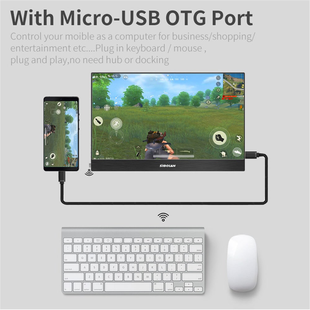 SIBOLAN S19a 13.3 inch Type C/Thunderbolt 3 4K 3840x2160 HDR Portable Monitor- Jet Black US Plug (2-pin)