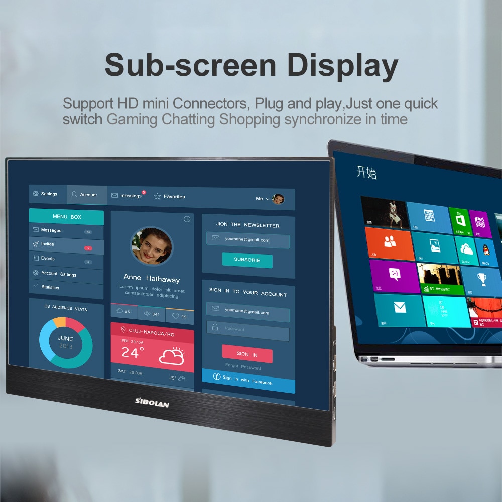 SIBOLAN S6 15.6 Inch Touchscreen Portable Monitor FHD 1080P with HD Inputs- Black US Plug (2-pin) SIBOLAN S6 15.6 Inch Touchscreen Portable Monitor FHD 1080P with HD Inputs- Black US Plug (2-pin)