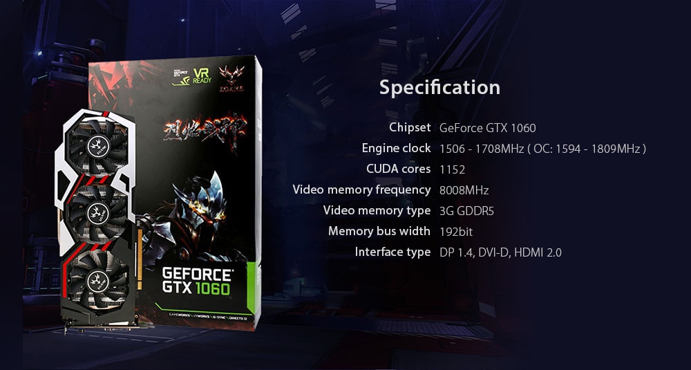 Original Colorful iGame1060 U - 3GD5 Top Graphics Card GeForce GTX 1060 GPU Chip 192bit GDDR5- Black Original Colorful iGame1060 U - 3GD5 Top Graphics Card GeForce GTX 1060 GPU Chip 192bit GDDR5- Black