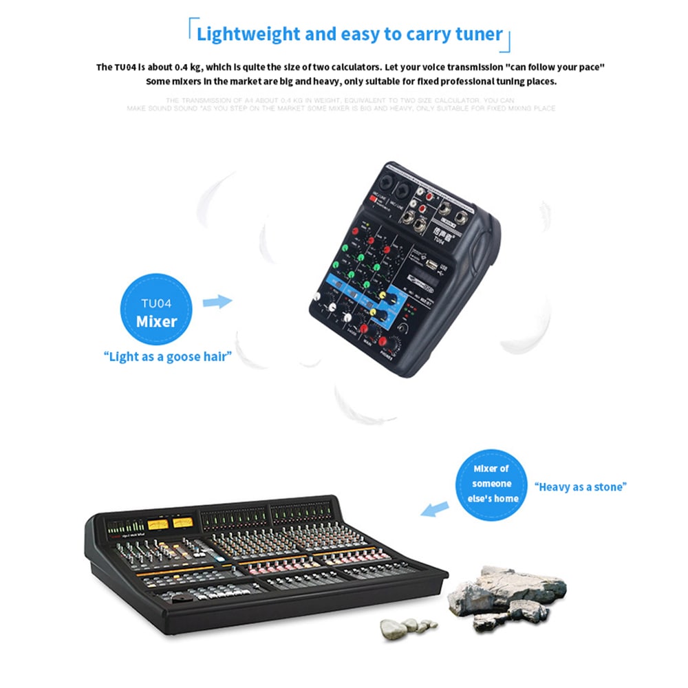 TU04 Bluetooth USB and Sound Card Mixer for Recording Voice-Activated Radio- Black TU04 Bluetooth USB and Sound Card Mixer for Recording Voice-Activated Radio- Black