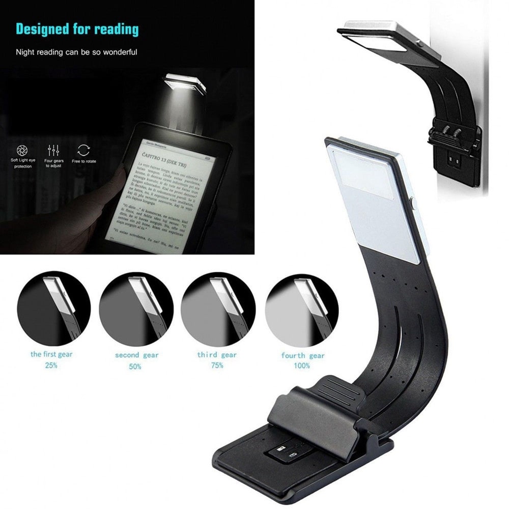 Portable LED Reading Book Light With Detachable Flexible Clip USB Rechargeable- Black Portable LED Reading Book Light With Detachable Flexible Clip USB Rechargeable- Black