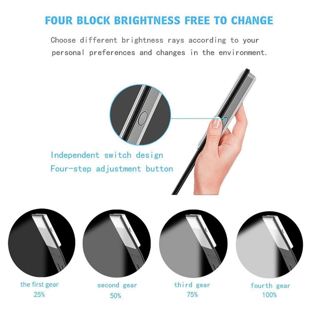 Portable LED Reading Book Light With Detachable Flexible Clip USB Rechargeable- Black Portable LED Reading Book Light With Detachable Flexible Clip USB Rechargeable- Black