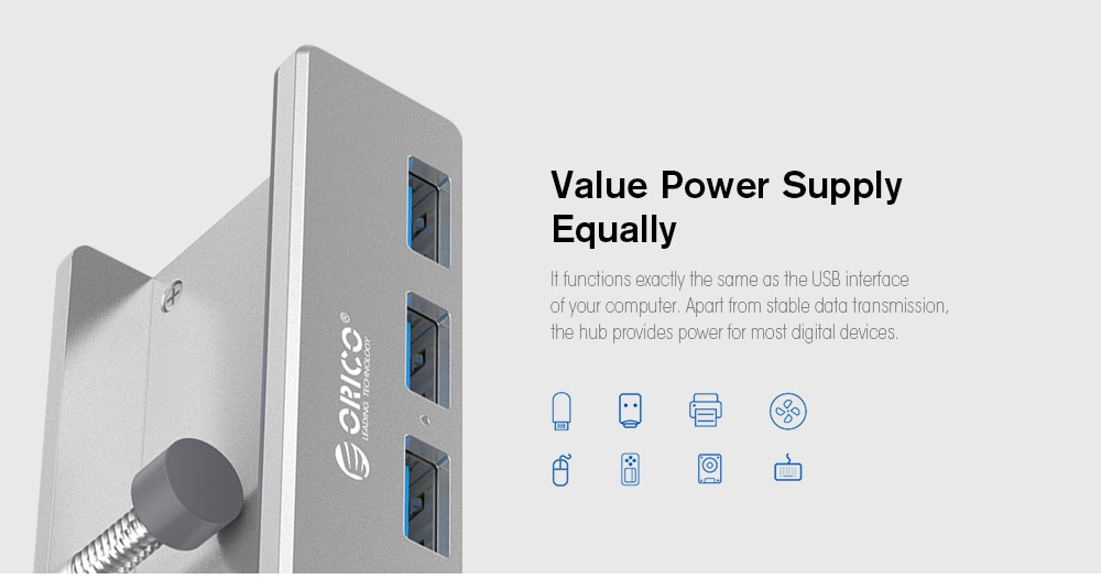 ORICO MH4PU - U3 Multi-port USB 3.0 Hub Charging Station Desktop Charger with Buckle Design - Silver ORICO MH4PU - U3 Multi-port USB 3.0 Hub Charging Station Desktop Charger with Buckle Design - Silver
