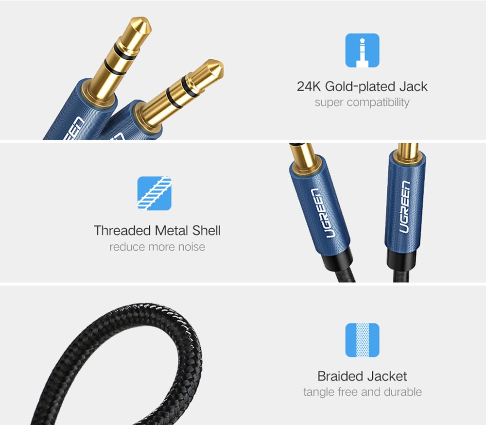 UGREEN 3.5mm Male to Male Aux Audio Cable- Black 0.5M UGREEN 3.5mm Male to Male Aux Audio Cable- Black 0.5M