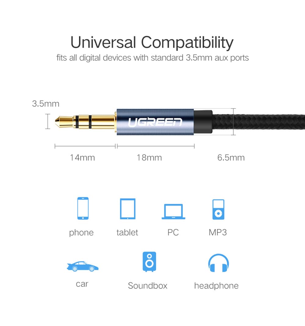 UGREEN 3.5mm Male to Male Aux Audio Cable- Black 0.5M UGREEN 3.5mm Male to Male Aux Audio Cable- Black 0.5M