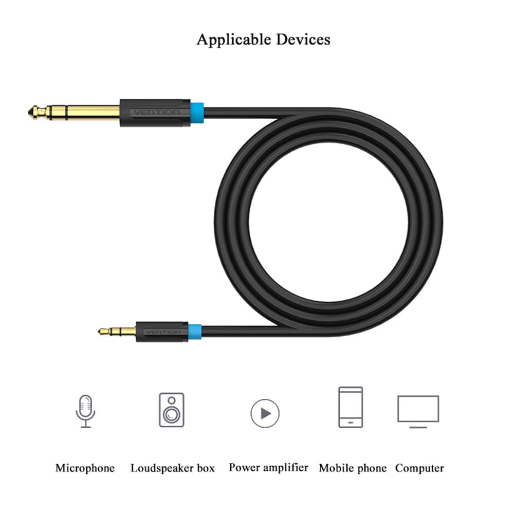Vention BABB 6.35mm Male to 3.5mm Male Audio Cable- Black 0.5M Vention BABB 6.35mm Male to 3.5mm Male Audio Cable- Black 0.5M