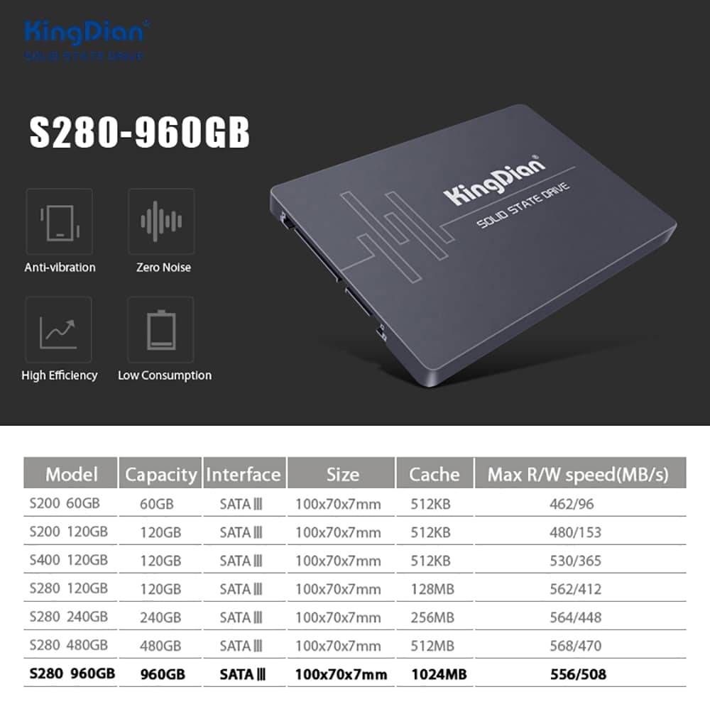 SSD SATA3 2.5 inch 1TB Hard Drive Disk HD HDD factory directly KingDian Brand- Black SSD SATA3 2.5 inch 1TB Hard Drive Disk HD HDD factory directly KingDian Brand- Black