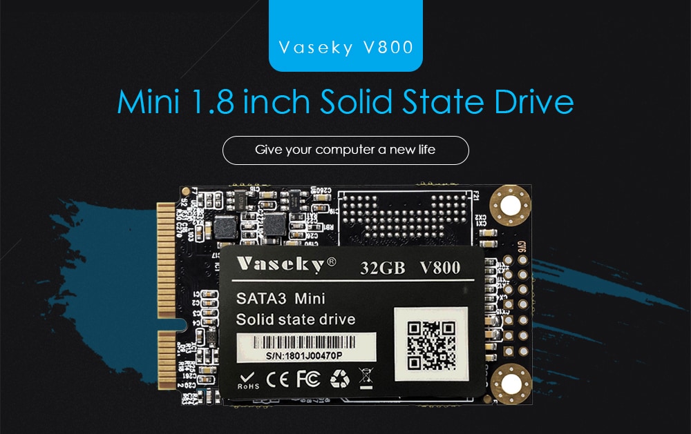 Vaseky V800 Universal Mini 1.8 inch SATA3 Solid State Drive - Black 32GB Vaseky V800 Universal Mini 1.8 inch SATA3 Solid State Drive - Black 32GB