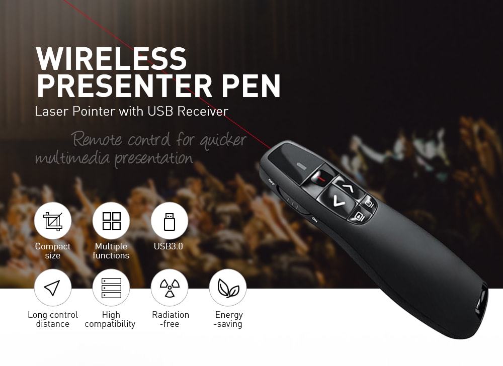 Laser Pointer Wireless Presenter Pen with USB Receiver for Multimedia Presentation- Black Laser Pointer Wireless Presenter Pen with USB Receiver for Multimedia Presentation- Black