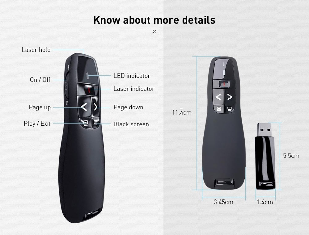 Laser Pointer Wireless Presenter Pen with USB Receiver for Multimedia Presentation- Black Laser Pointer Wireless Presenter Pen with USB Receiver for Multimedia Presentation- Black