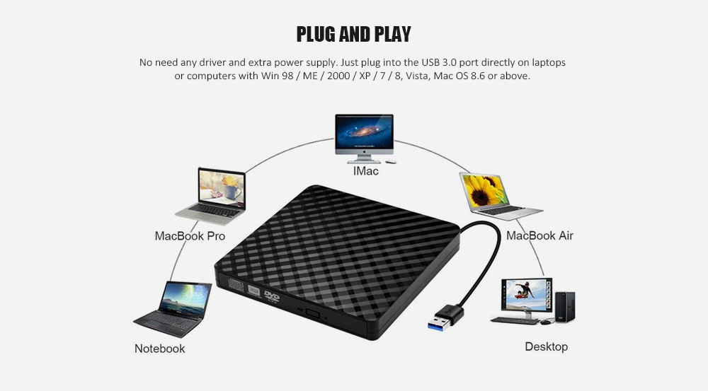 USB3.0 External CD / DVD Optical Drive for Laptop Desktop- Black USB3.0 External CD / DVD Optical Drive for Laptop Desktop- Black