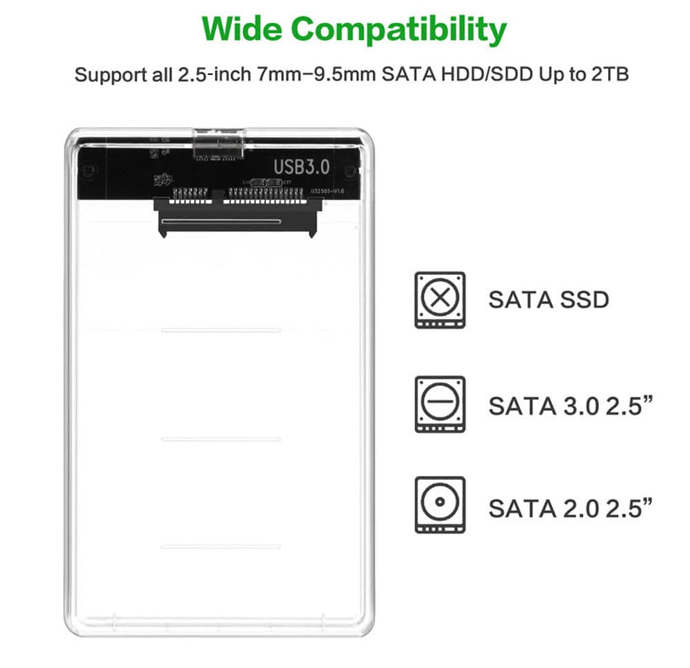 2.5 inch USB 3.0 to SATA HDD / SSD Enclosure Hard Disk Case 5Gbps- Transparent 2.5 inch USB 3.0 to SATA HDD / SSD Enclosure Hard Disk Case 5Gbps- Transparent