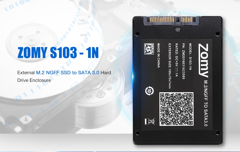 ZOMY S103 - 1N External M.2 NGFF SSD to SATA 3.0 Converter Adapter Enclosure Case- Black ZOMY S103 - 1N External M.2 NGFF SSD to SATA 3.0 Converter Adapter Enclosure Case- Black