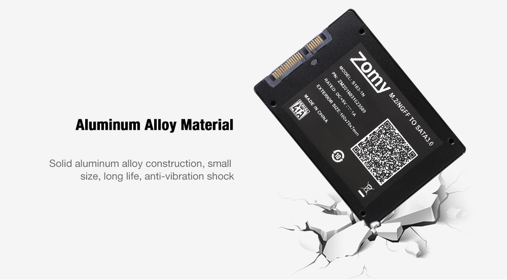 ZOMY S103 - 1N External M.2 NGFF SSD to SATA 3.0 Converter Adapter Enclosure Case- Black ZOMY S103 - 1N External M.2 NGFF SSD to SATA 3.0 Converter Adapter Enclosure Case- Black