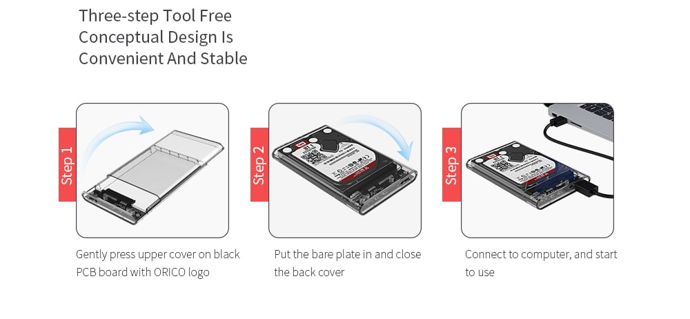ORICO 2139C3 2.5 inch Transparent Hard Drive Enclosure for HDD / SSD Connectivity- Transparent Type-C ORICO 2139C3 2.5 inch Transparent Hard Drive Enclosure for HDD / SSD Connectivity- Transparent Type-C