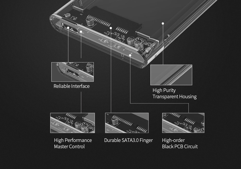 ORICO 2139C3 2.5 inch Transparent Hard Drive Enclosure for HDD / SSD Connectivity- Transparent Type-C ORICO 2139C3 2.5 inch Transparent Hard Drive Enclosure for HDD / SSD Connectivity- Transparent Type-C