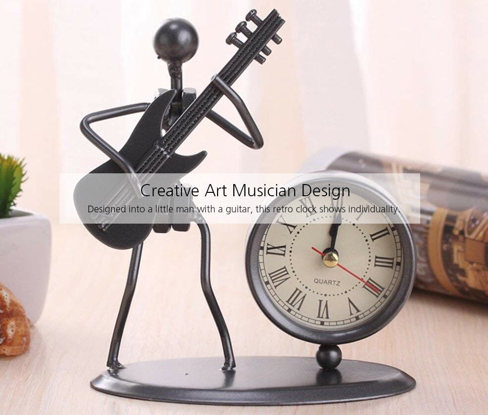 Creative Retro Iron Man Guitar Clock Office Decoration - Gunmetal Creative Retro Iron Man Guitar Clock Office Decoration - Gunmetal