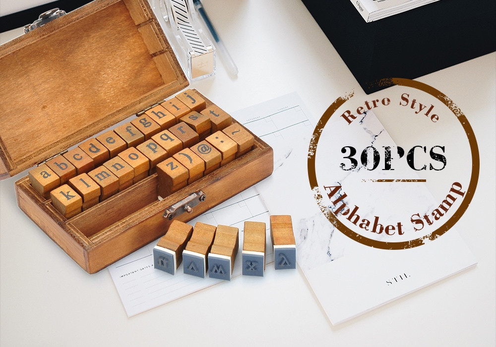 Retro Style Alphabet Number Pattern Wooden Stamp Set- Deep Brown Retro Style Alphabet Number Pattern Wooden Stamp Set- Deep Brown