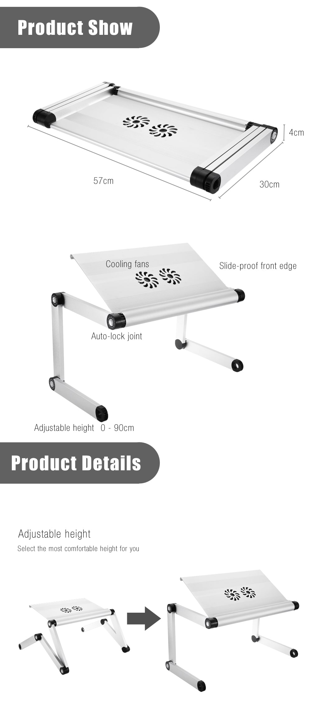OMAX A8 Folding Computer Table Bed Tray Desk Adjustable Height for Laptop with Cooling Fans- White Golden OMAX A8 Folding Computer Table Bed Tray Desk Adjustable Height for Laptop with Cooling Fans- White Golden