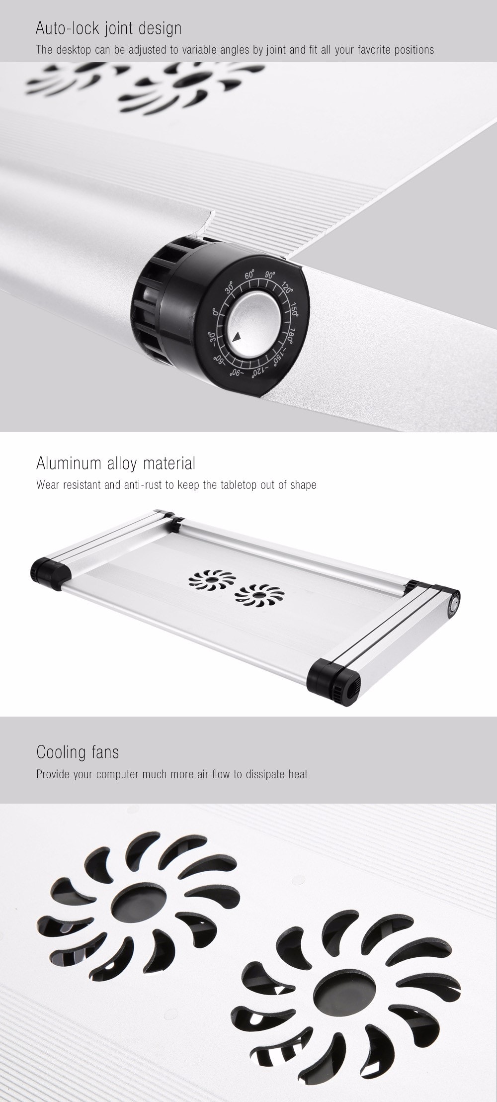 OMAX A8 Folding Computer Table Bed Tray Desk Adjustable Height for Laptop with Cooling Fans- White Golden OMAX A8 Folding Computer Table Bed Tray Desk Adjustable Height for Laptop with Cooling Fans- White Golden