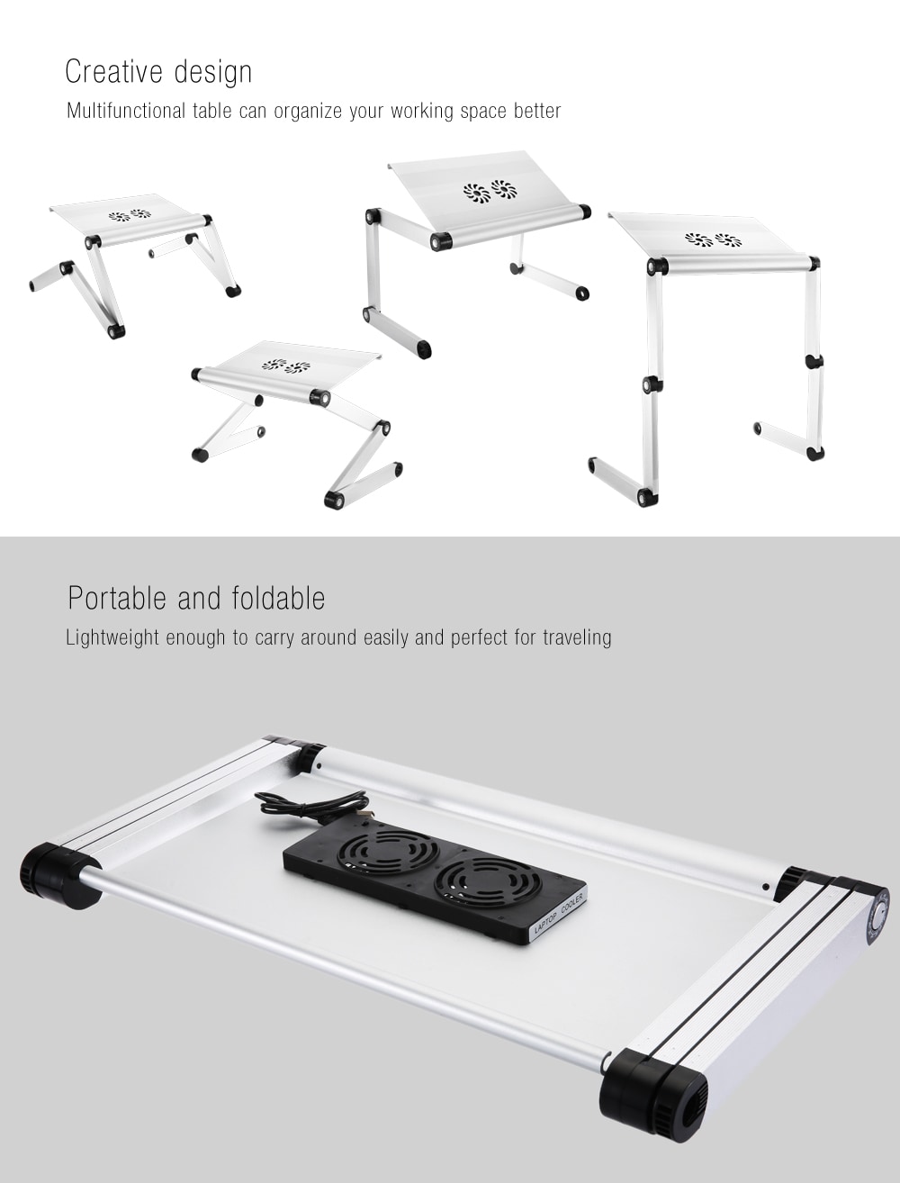 OMAX A8 Folding Computer Table Bed Tray Desk Adjustable Height for Laptop with Cooling Fans- White Golden OMAX A8 Folding Computer Table Bed Tray Desk Adjustable Height for Laptop with Cooling Fans- White Golden