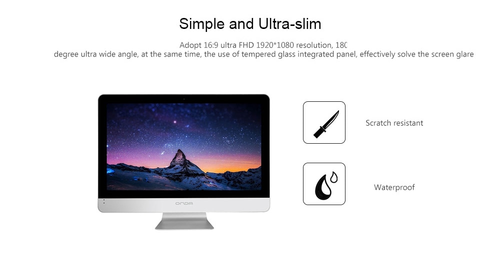 ONDA B220 All-in-one Computer 21.5 inch Intel Celeron J1900 Quad Core 2.42GHz 4GB RAM 128GB SSD 1.2MP Front Camera HDMI 4000mAh Built-in- Silver ONDA B220 All-in-one Computer 21.5 inch Intel Celeron J1900 Quad Core 2.42GHz 4GB RAM 128GB SSD 1.2MP Front Camera HDMI 4000mAh Built-in- Silver