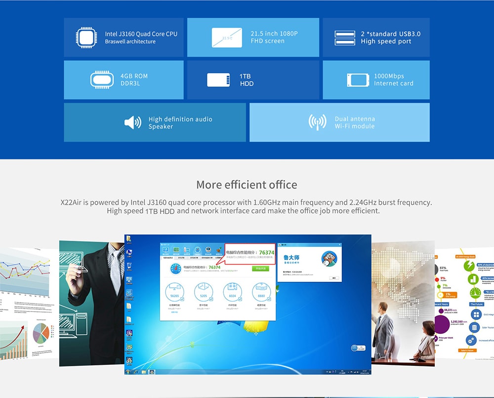 Teclast X22 Air All-in-one PC Desktop 21.5 inch DOS Intel Celeron J3160 Quad Core 1.6GHz 4GB RAM 1TB HDD HDMI- White Teclast X22 Air All-in-one PC Desktop 21.5 inch DOS Intel Celeron J3160 Quad Core 1.6GHz 4GB RAM 1TB HDD HDMI- White