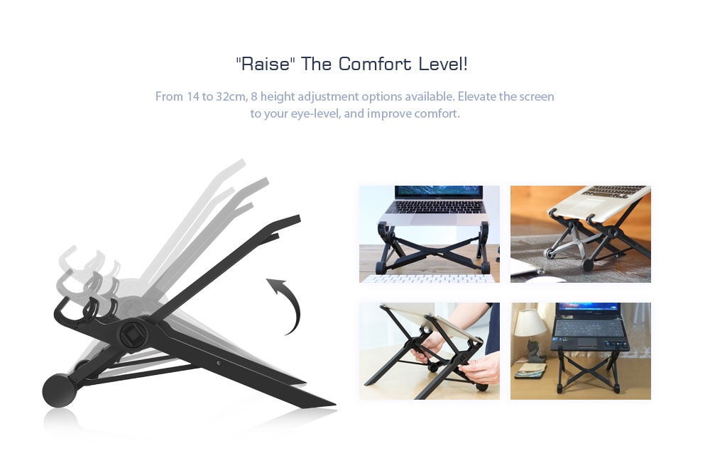 Height Adjustable Notebook Laptop Stand Lift Folding Portable Desktop Computer Holder- Black English manual included Height Adjustable Notebook Laptop Stand Lift Folding Portable Desktop Computer Holder- Black English manual included