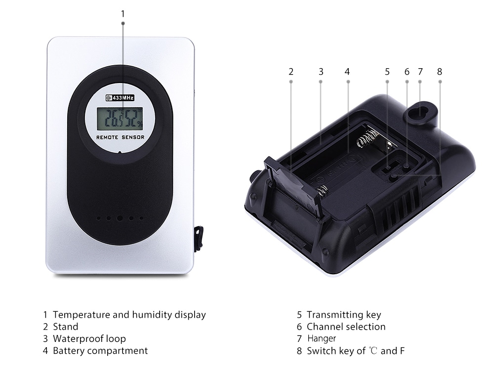 TS - H146 433MHz Wireless Weather Station Alarm Clock Indoor Outdoor Thermometer Hygrometer- Silver White TS - H146 433MHz Wireless Weather Station Alarm Clock Indoor Outdoor Thermometer Hygrometer- Silver White