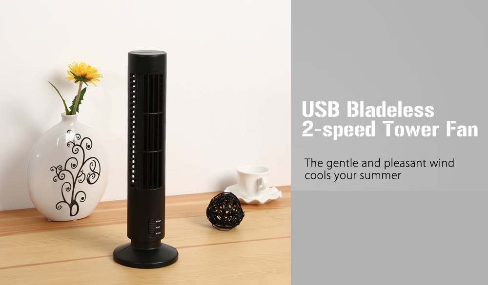 Low Noise 2-speed USB Bladeless Electric Tower Fan Portable Desktop Cooler- White Low Noise 2-speed USB Bladeless Electric Tower Fan Portable Desktop Cooler- White