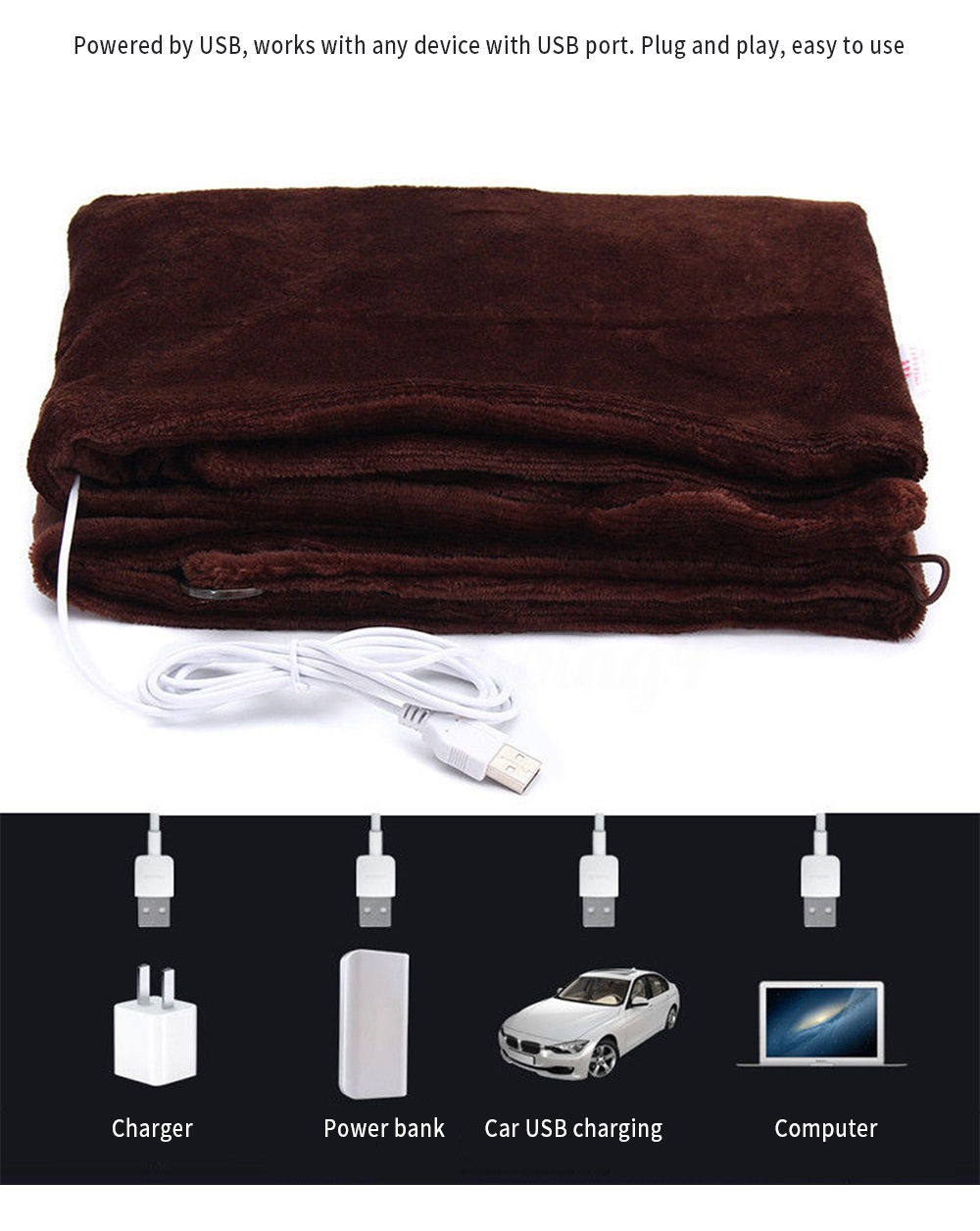 USB Soft Heated Shawl Winter Electric Warming Neck Shoulder Heating Blanket Pad- Coffee USB Soft Heated Shawl Winter Electric Warming Neck Shoulder Heating Blanket Pad- Coffee